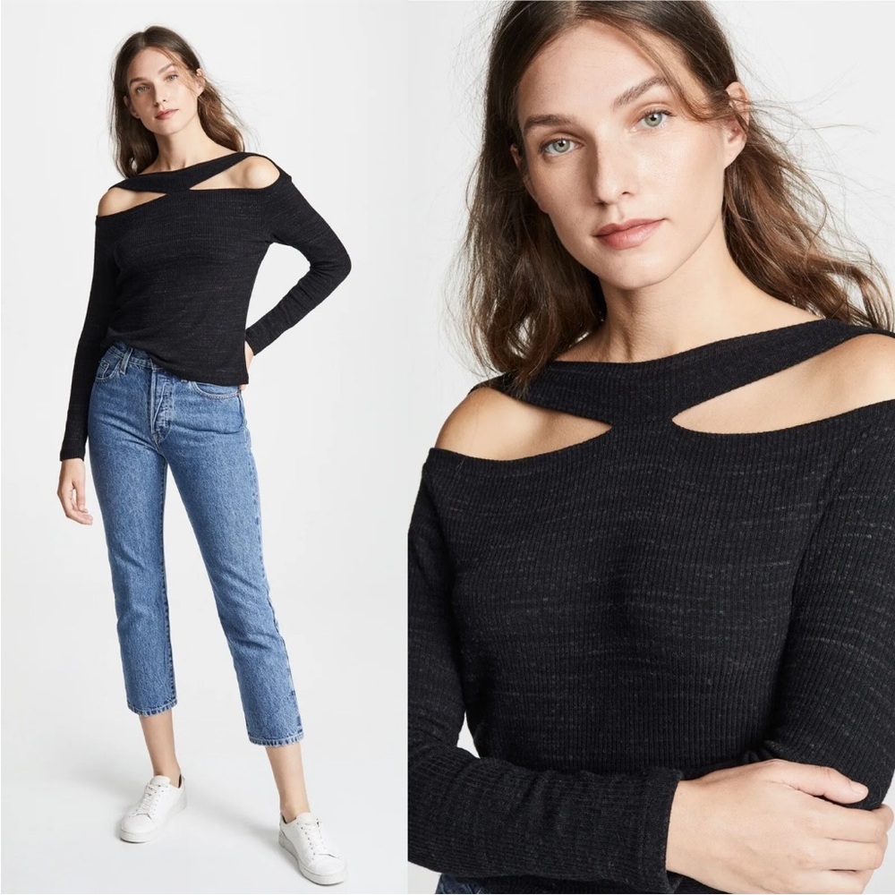 LNA Clyde  knit shoulder cutout charcoal heather. Sweater SZ XS